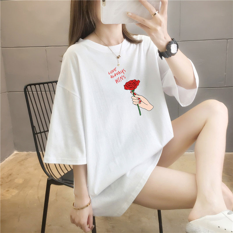 5 colors summer fat mm200kg plus medium length cotton Korean Short Sleeve T-Shirt