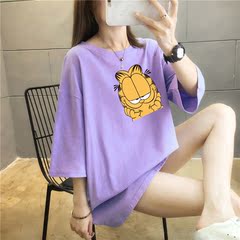 5 colors summer fat mm200kg plus medium length cotton Korean Short Sleeve T-Shirt