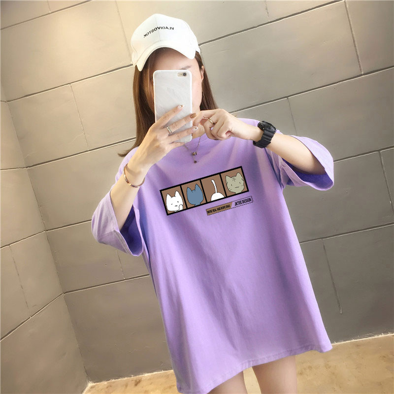 5 colors summer fat mm loose large medium length 26 thread cotton Korean Short Sleeve T-Shirt