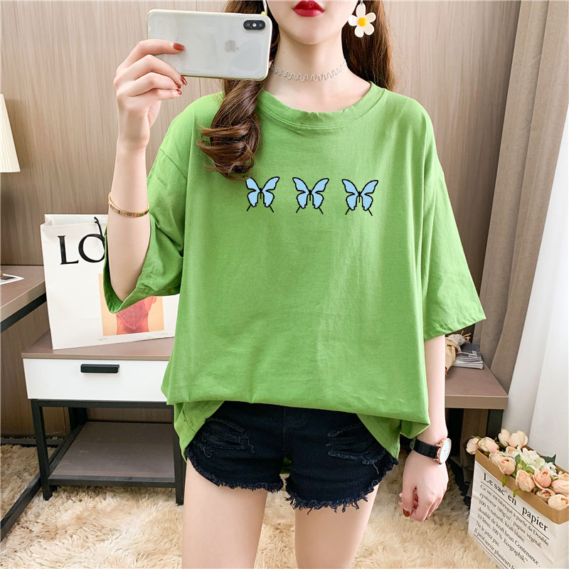 Real shooting 26 pieces of pure cotton medium length loose oversize summer clothes 9 colors Korean Short Sleeve T-shirt for women