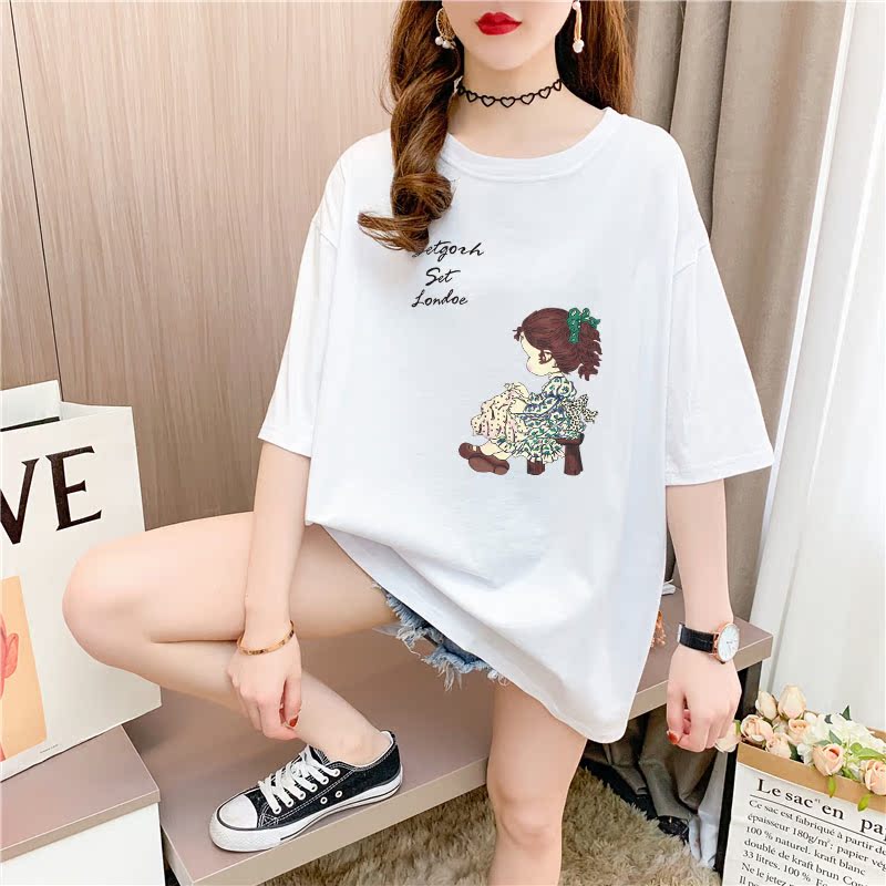 Real shooting 26 pieces of pure cotton medium length loose oversize summer clothes 9 colors Korean Short Sleeve T-shirt for women