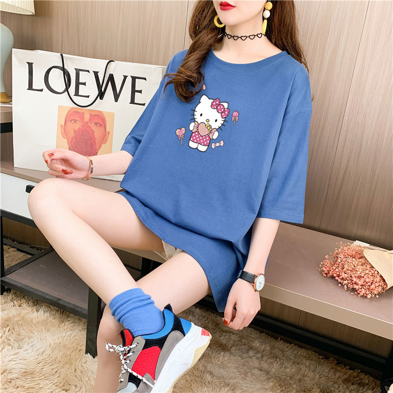 Real shooting 26 pieces of pure cotton medium length loose oversize summer clothes 9 colors Korean Short Sleeve T-shirt for women