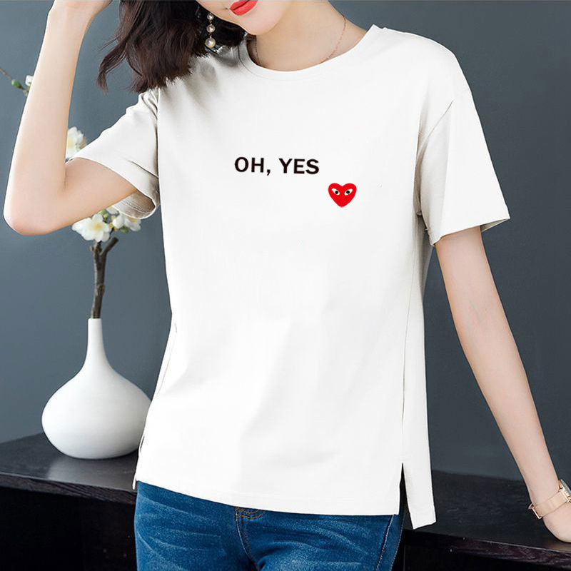 Cotton 6 colors large round neck split short sleeve T-shirt women's casual versatile top