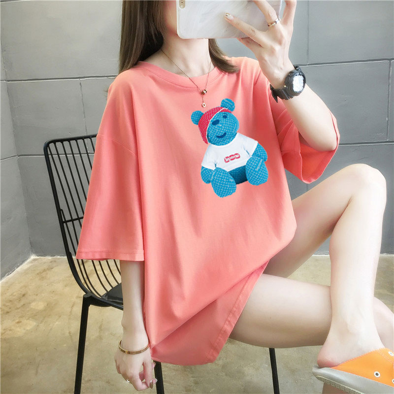 5 colors summer fat mm200kg plus medium length cotton Korean Short Sleeve T-Shirt