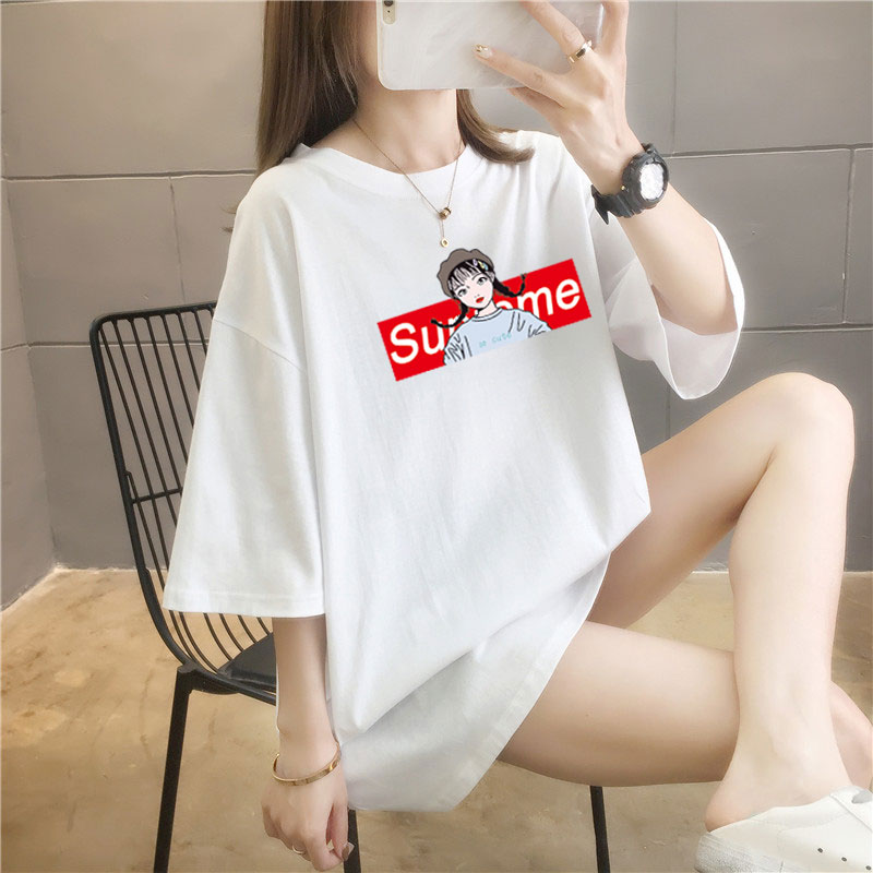 5 colors summer fat mm200kg plus medium length cotton Korean Short Sleeve T-Shirt