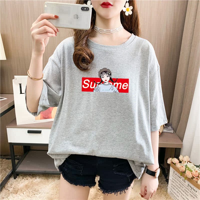 Real shooting 26 pieces of pure cotton medium length loose oversize summer clothes 9 colors Korean Short Sleeve T-shirt for women