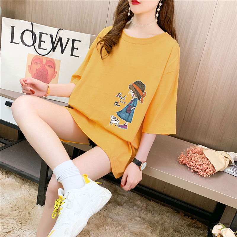 Real shooting 26 pieces of pure cotton medium length loose oversize summer clothes 9 colors Korean Short Sleeve T-shirt for women