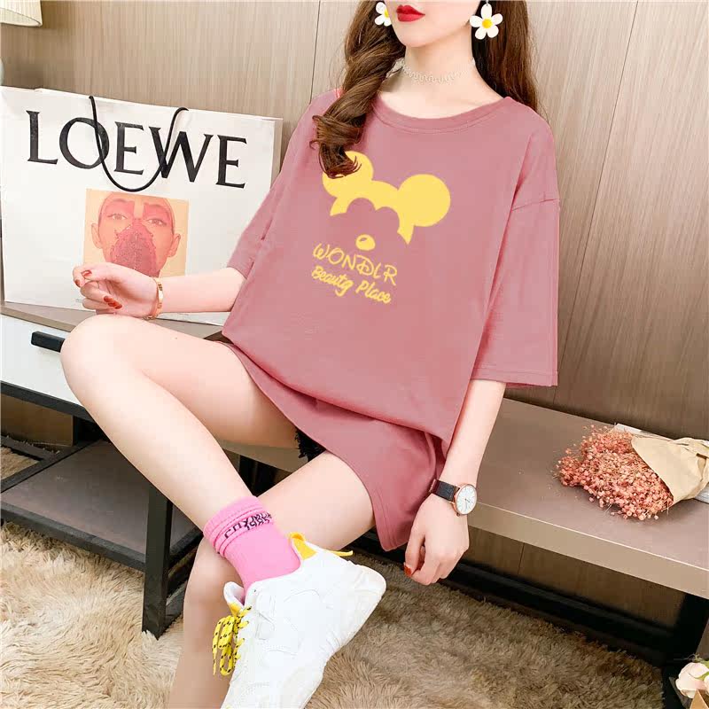 Real shooting 26 pieces of pure cotton medium length loose oversize summer clothes 9 colors Korean Short Sleeve T-shirt for women