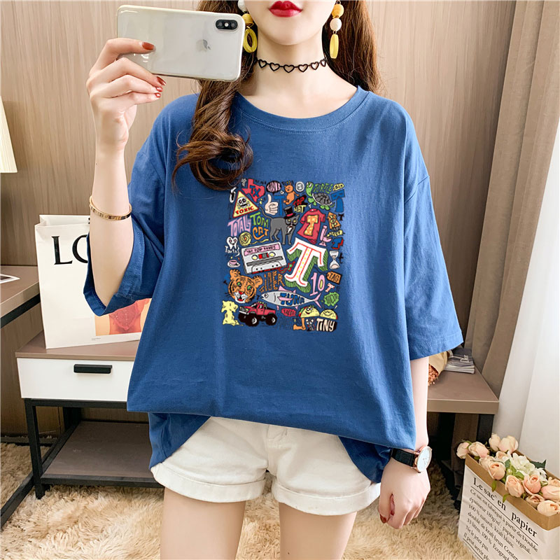 Real shooting 26 pieces of pure cotton medium length loose oversize summer clothes 9 colors Korean Short Sleeve T-shirt for women