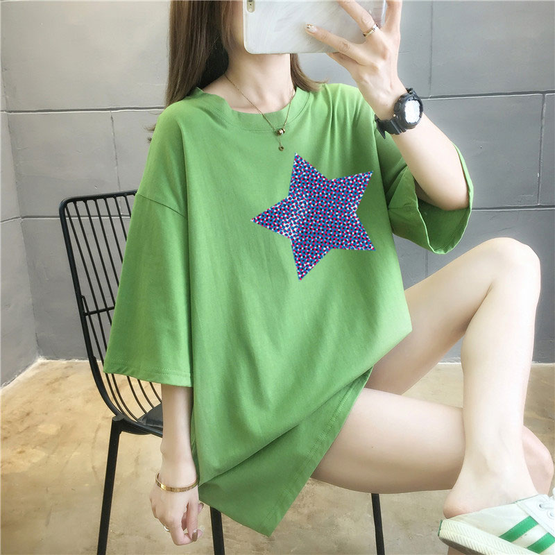 5 colors summer fat mm200kg plus medium length cotton Korean Short Sleeve T-Shirt