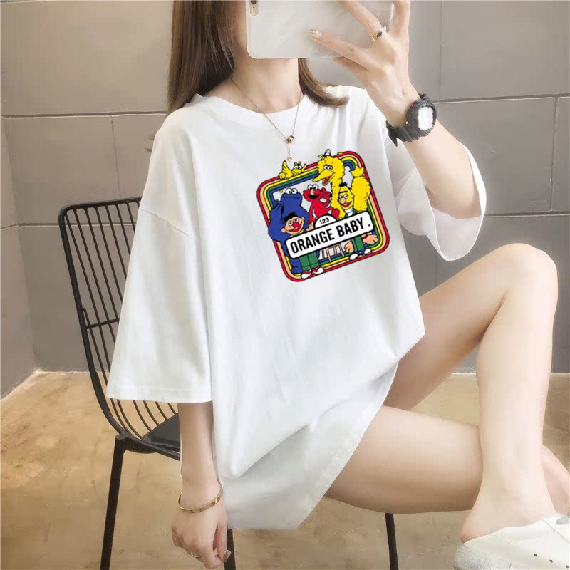 5 colors summer fat mm200kg plus medium length cotton Korean Short Sleeve T-Shirt