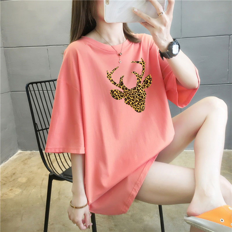 5 colors summer fat mm200kg plus medium length cotton Korean Short Sleeve T-Shirt