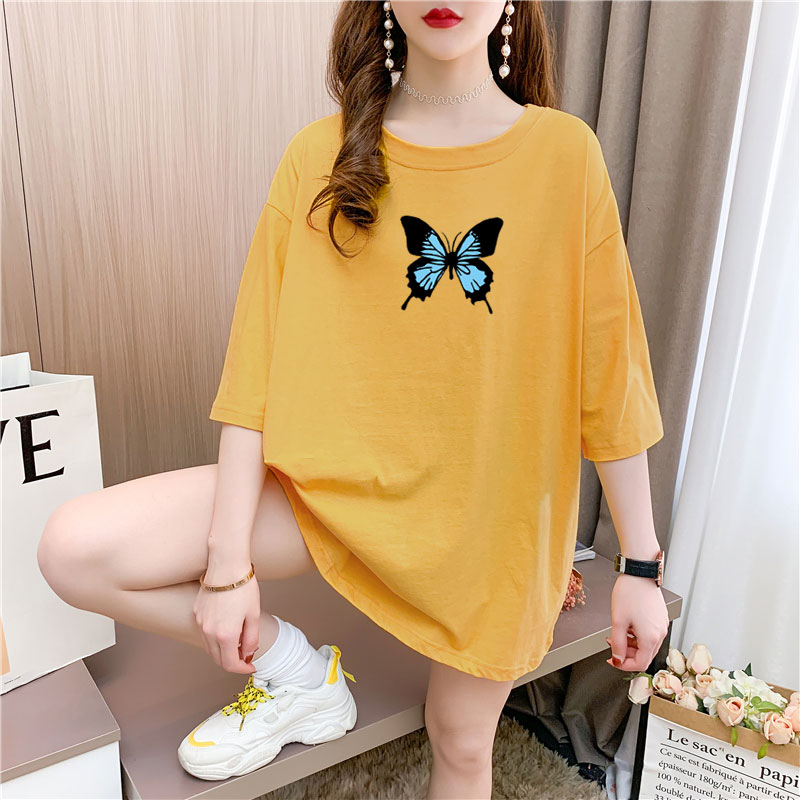 Real shooting 26 pieces of pure cotton medium length loose oversize summer clothes 9 colors Korean Short Sleeve T-shirt for women