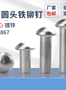 原GB867铁镀锌半圆头铁铆钉蘑菇头实心敲击式圆头铁铆钉2345-16