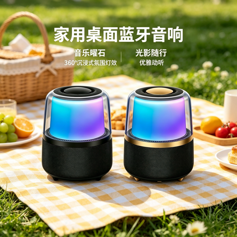 雷克玛家用桌面蓝牙音箱曜石音响低音炮360°氛围灯