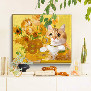 梵高向日葵猫花卉客餐厅挂装饰画