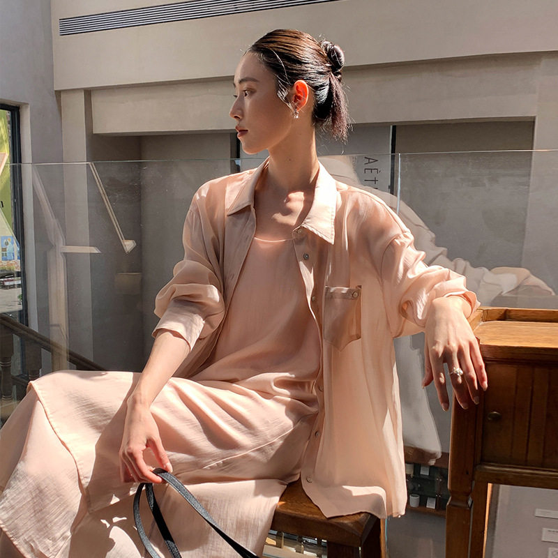 MOXI十三行女装2026年春季新款韩版翻领长袖衬衫上衣宽松纯色衬衣