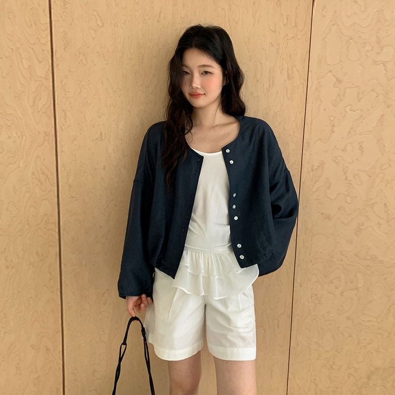 MOXI十三行女装2026年春季新款韩版圆领长袖宽松防晒衬衫上衣女