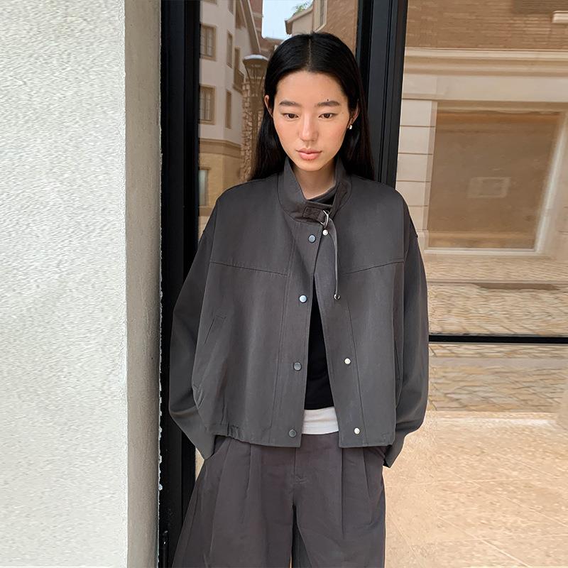 MOXI十三行女装2025秋季新款休闲夹克上衣韩版立领短款风衣外套女