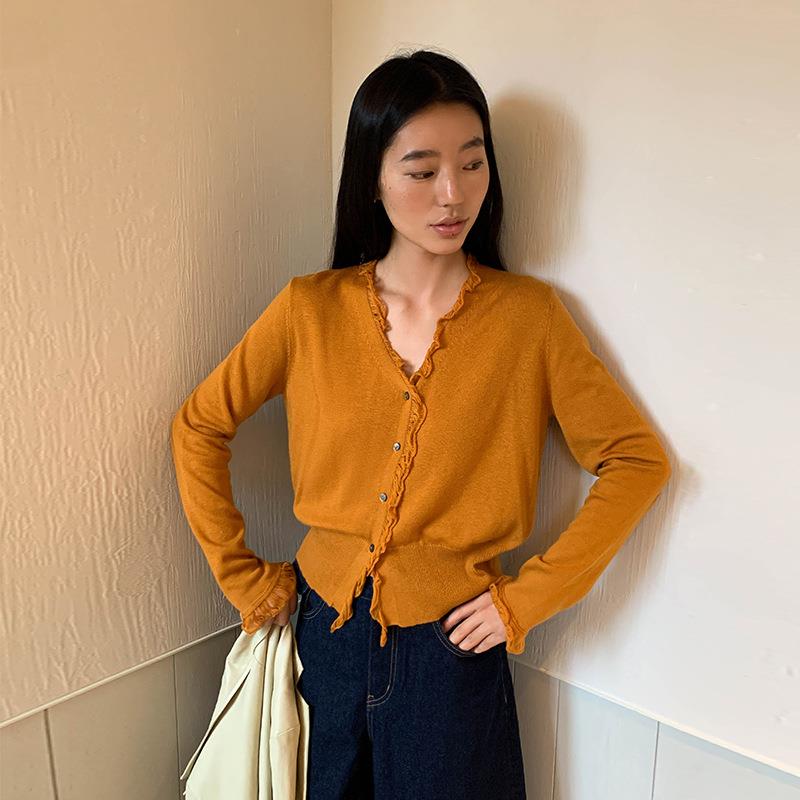 MOXI 十三行女装2025秋季高级感V领女式针织开衫女长袖上衣外套女