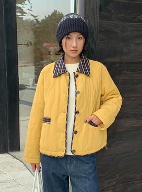 MOXI十三行女装2025冬季新款韩版格子领棉服外套女短款棉衣上衣女