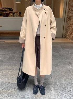 MOXI十三行女装2025冬季新款韩系立领中长款外套高级感风衣外套女