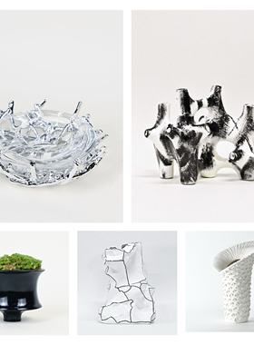 现代极简鸟窝烟灰缸摆件茶室书房桌面家居装饰品摆件茶几线条花瓶