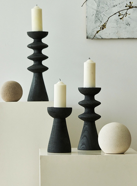 侘寂风复古黑色泡桐木三足果盘阳台客厅茶几木质托盘装饰品样板间