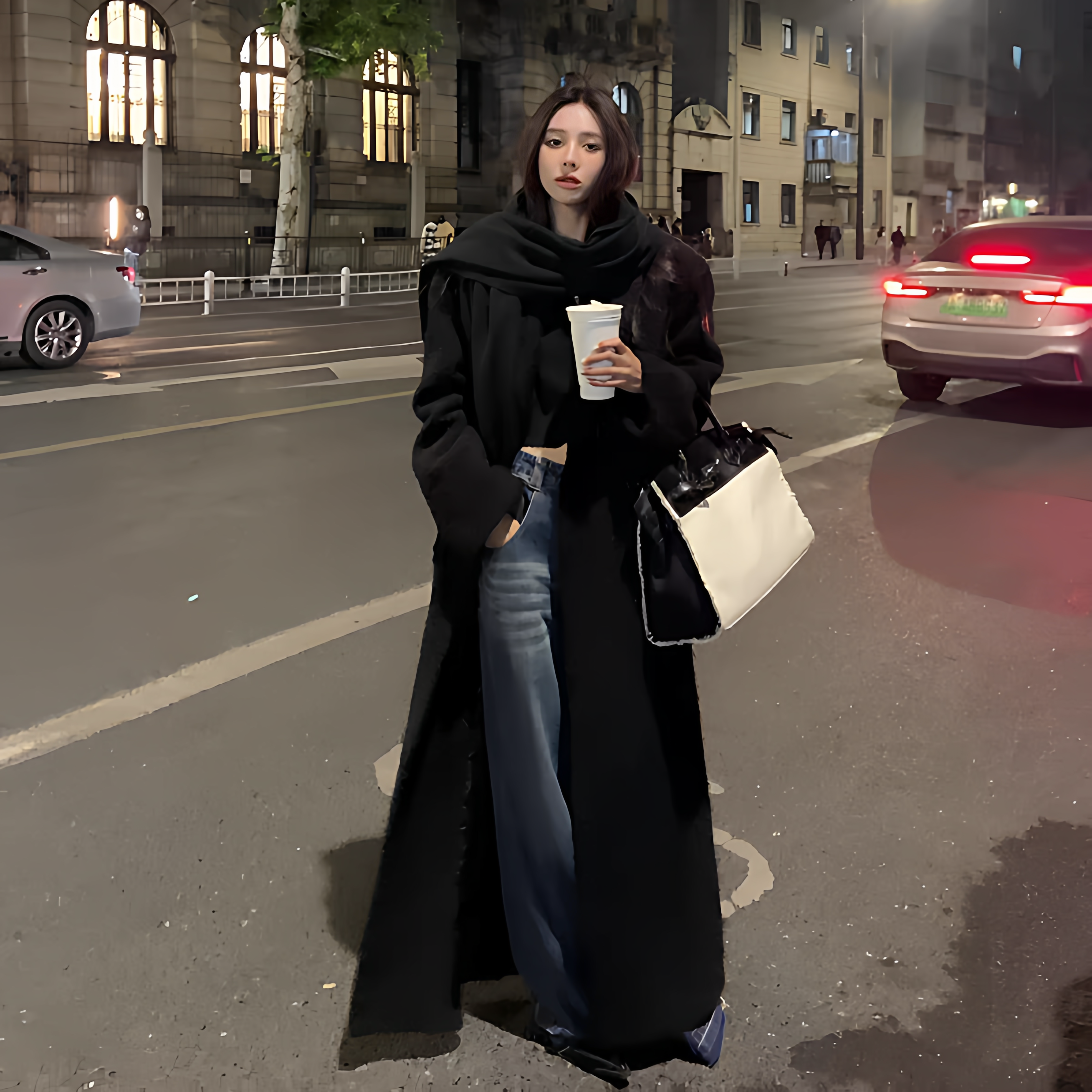 高个子加长款大衣黑色毛呢外套