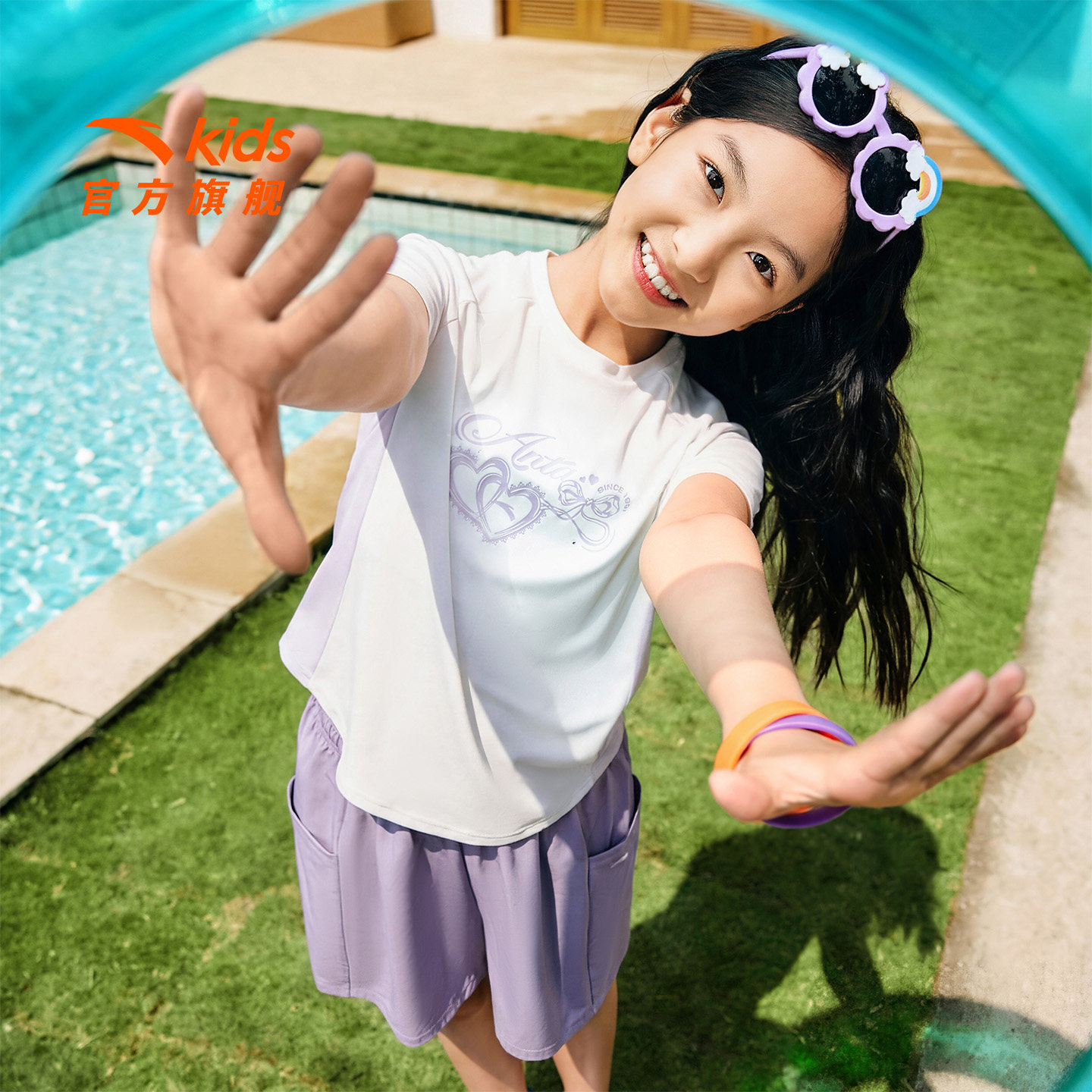 安踏儿童女童学生运动套装2026年夏季新款短袖T恤短裤两件套女孩图片