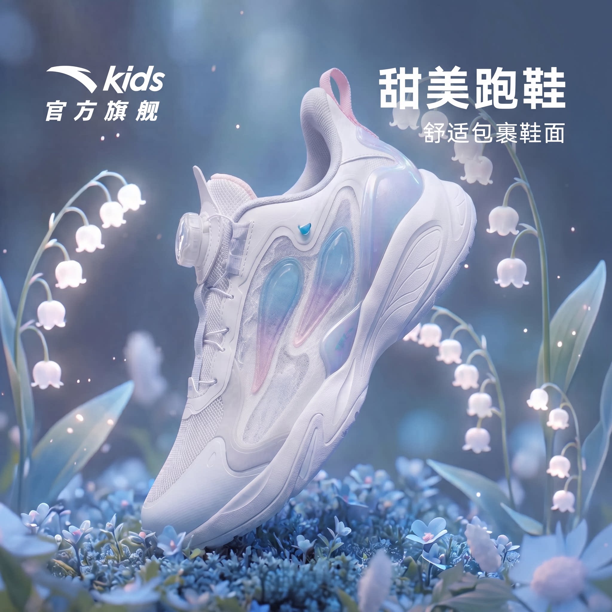 安踏儿童精灵女大童旋钮跑鞋