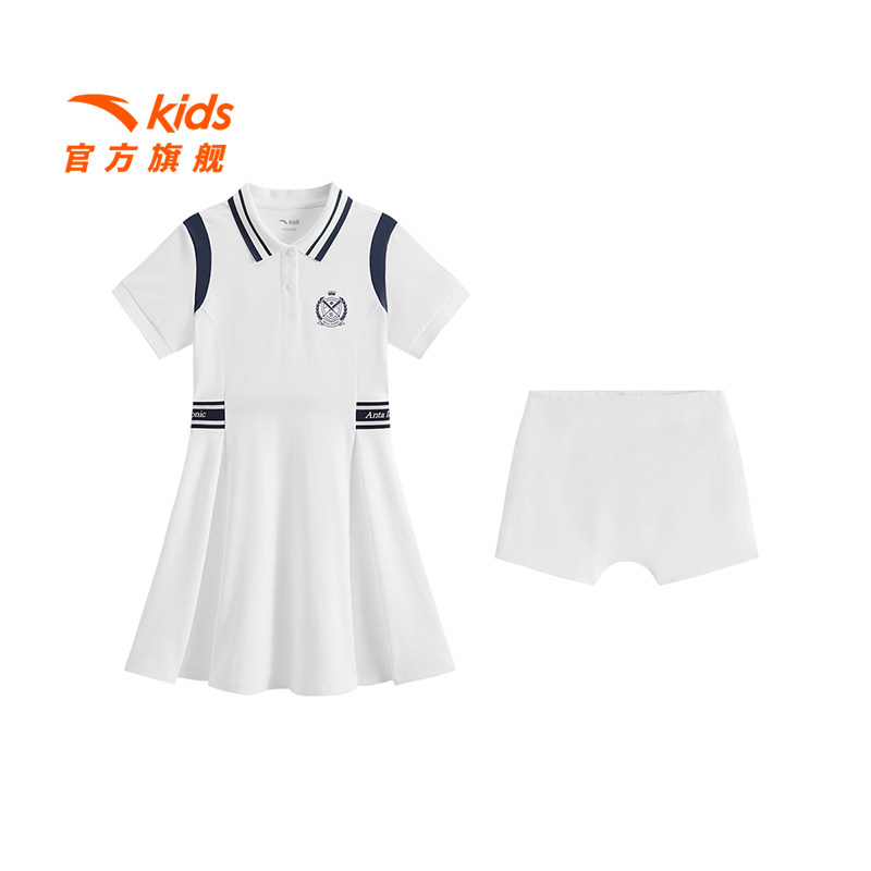 安踏儿童裙子女大童针织连衣裙2026夏季新款学院风翻领透气女裙