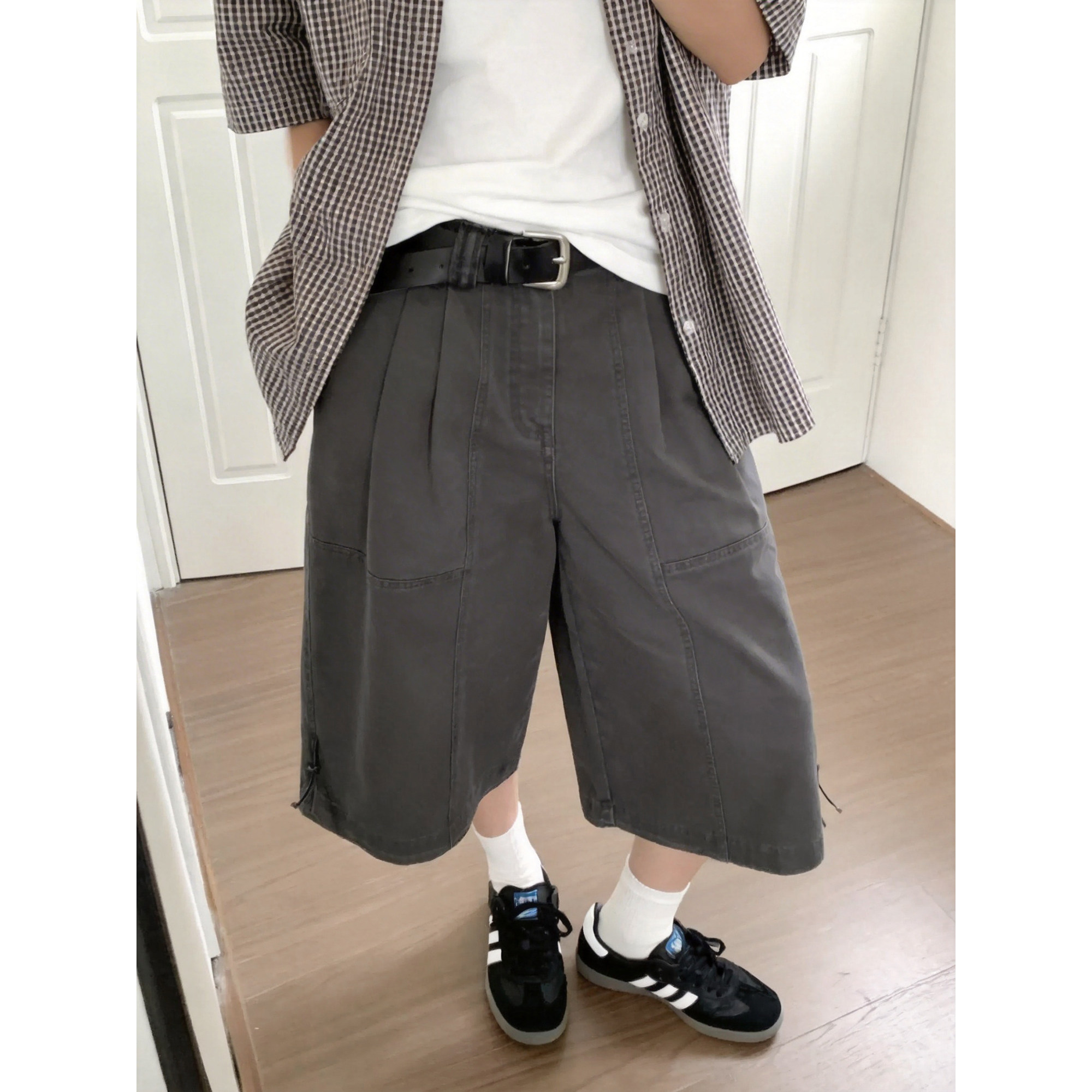 老钱风工装七分裤宽松直筒男女六分中裤夏季灰色马裤休闲阔腿子潮