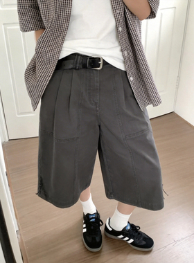 老钱风工装七分裤宽松直筒男女六分中裤夏季灰色马裤休闲阔腿子潮