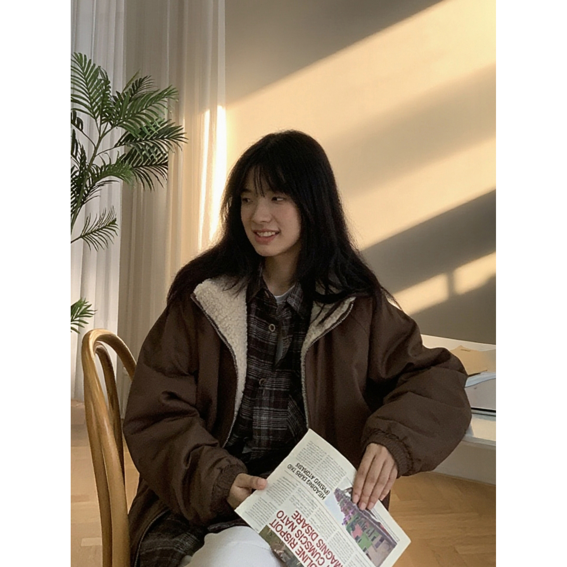 日系复古中性美拉德咖色棉衣