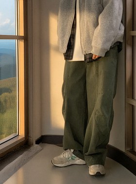 绿色弯刀裤男女秋冬美式休闲百搭宽松哈伦潮牌日系工装高街长裤子