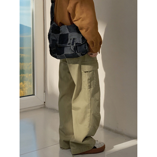 复古侧口袋工装 休闲直筒裤 裤 小个子宽松洋气时尚 男女秋冬新款 美式