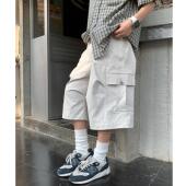痞帅七分百搭短裤 五分裤 子潮 休闲美式 复古中裤 男白色夏季 宽松工装