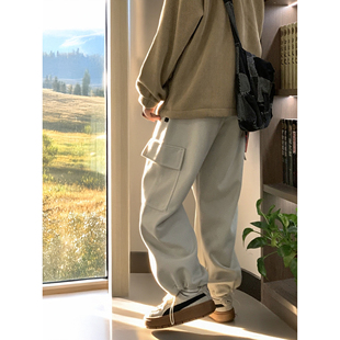 多口袋阔腿宽松痞帅运动休闲直筒长裤 美式 男女秋冬卫裤 裤 复古工装
