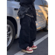 美式 子 男女机能直筒宽松束脚潮牌炸街长裤 工装 风黑色多口袋休闲裤