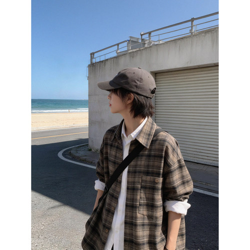 秋季宽松格子长袖衬衫citywalk