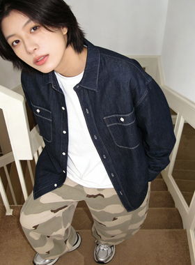 2026春季原色丹宁牛仔裤衬衫美式复古休闲百搭宽松长袖衬衣外套潮