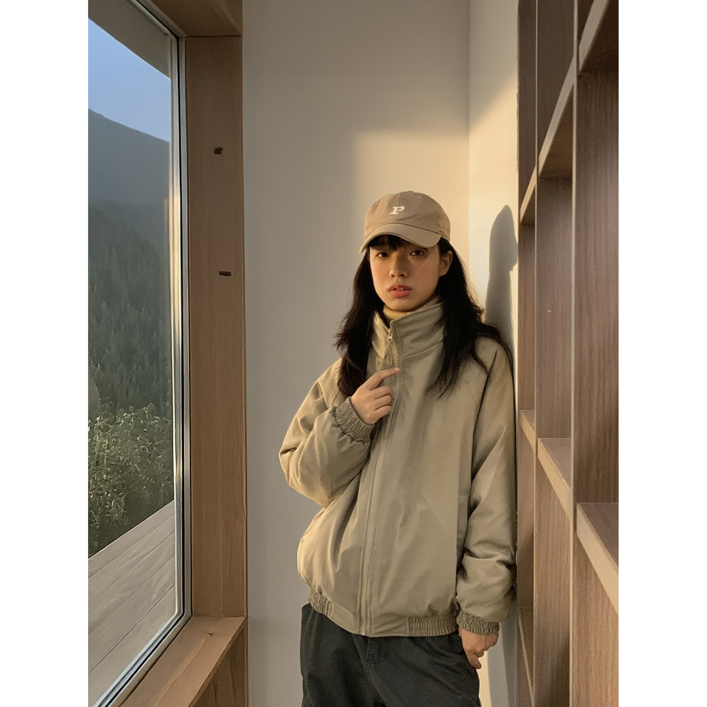 美式复古美拉德卡其色外套男女款宽松加厚立领面包服冬季夹克棉衣