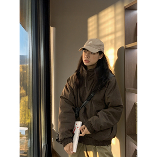 日系复古立领棉服外套男女冬季 加厚保暖棉衣宽松百搭面包服棉袄潮