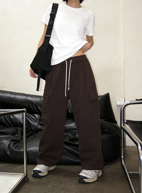 美式复古工装多口袋工装裤束绳长裤男女运动百搭宽松卫裤休闲裤子