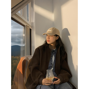 復古呢夾克秋冬男女vintage呢子大衣休閑百搭棕色毛呢短外套 美式