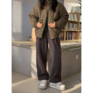 加厚保暖休闲裤 冬季 男女潮流宽松百搭直筒卫裤 简约深灰加绒运动裤