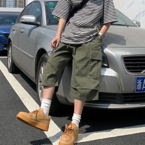 2024新款潮牌工装七分裤男夏季日系cityboy宽松直筒阔腿情侣短裤