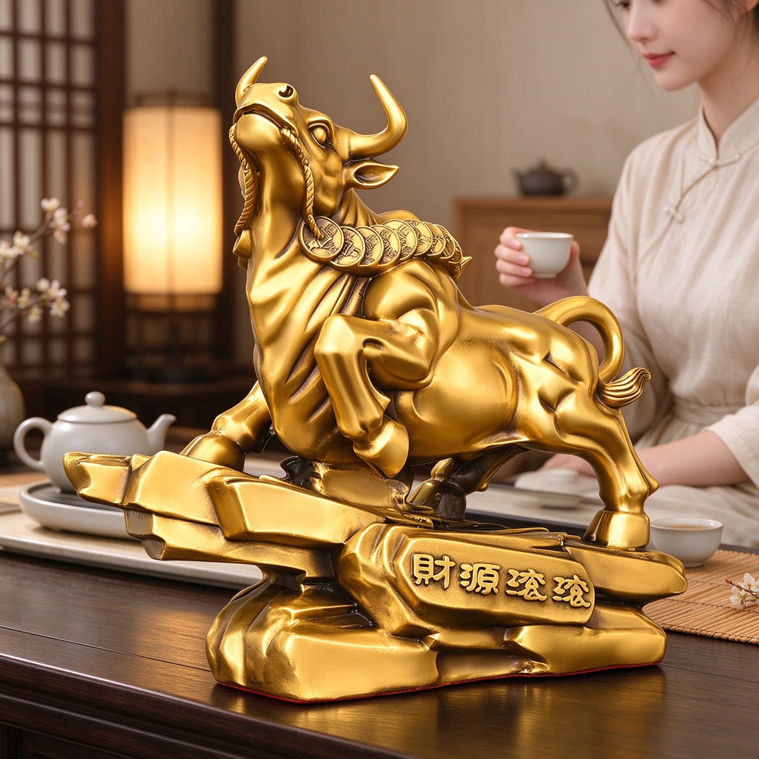 纯铜财源滚滚牛摆件旺市家居
