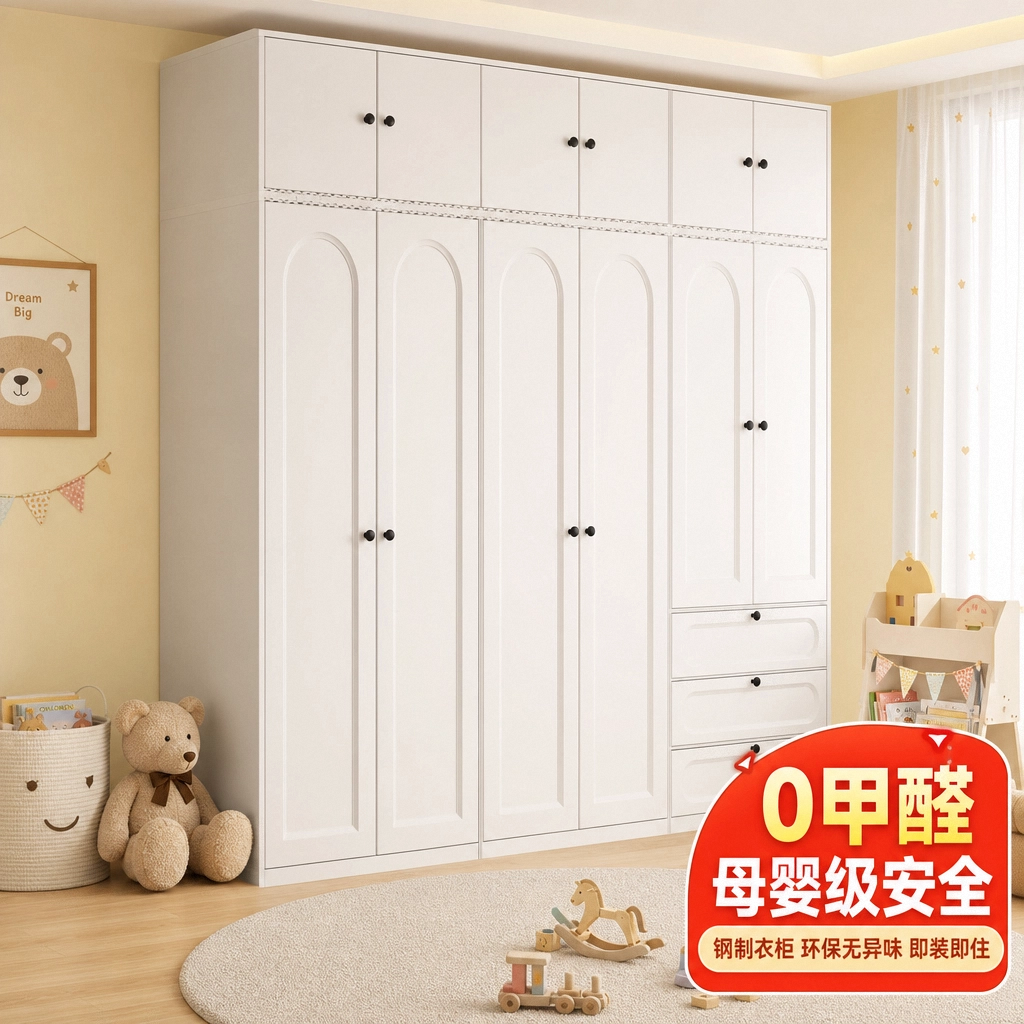 儿童组合衣柜家用卧室对开门白色收纳柜0甲醛母婴级安全可拆装